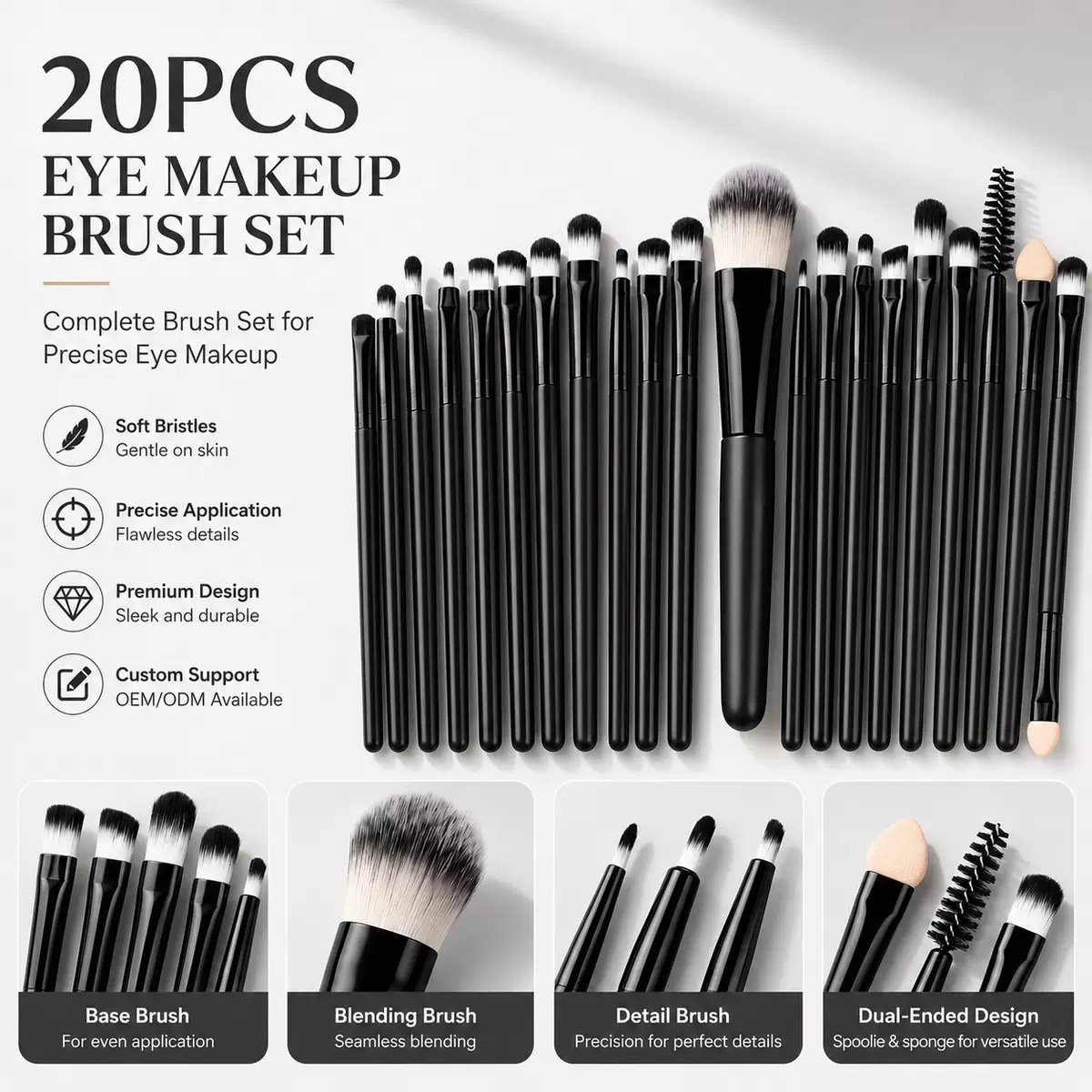 Group Head Brush - ชุดแปรงแต่งหน้ามืออาชีพ 20 ชิ้น ขนแปรงสังเคราะห์นุ่ม สำหรับรองพื้น อายแชโดว์
