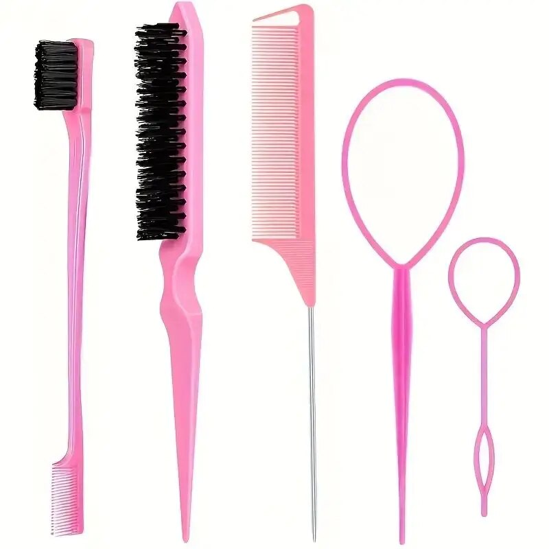 Group Head Brush - 5pcs Hairdressing เครื่องมือชี้หวีหาง Dual HEAD แปรงคิ้วสามแถวหวี